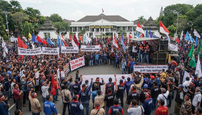 Buruh di Jogja Geruduk Kantor Gubernur DIY, Tantang Sultan Buktikan Keistimewaan untuk Pekerja
