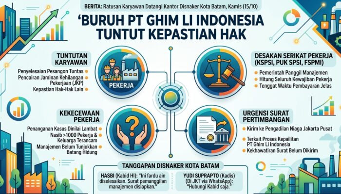 Menuntut Kepastian Pesangon dan JKP, Ratusan Karyawan PT Ghim Li Indonesia Kembali Mendatangi Disnaker Batam
